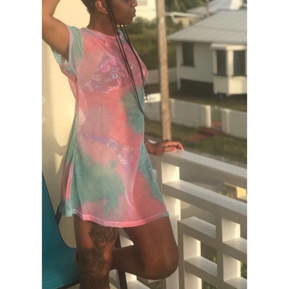 Short Sleeve See Through Sheer Mesh Short Dress - Picture 4 of 5